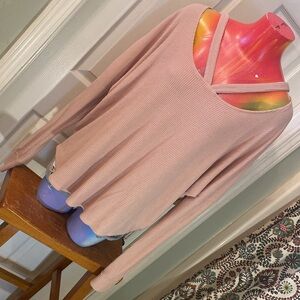 Express Pink Long Sleeve Cut Out Blouse